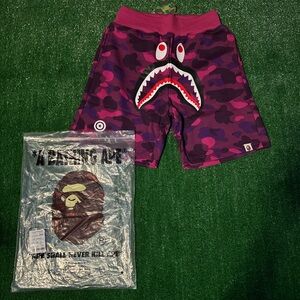 Bape Purple Camo Shark Men Shorts